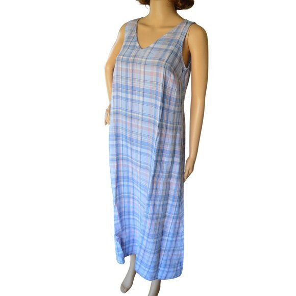 J. Jill Love Linen Size XS Maxi Dress Linen V Neck Pockets Pastel Plaid Cottage - Picture 3 of 9